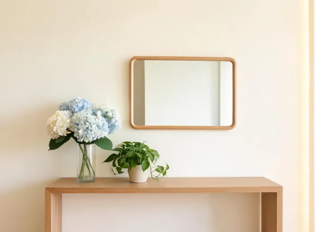 Entryway console with artificial florals