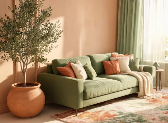 Living room with faux tree
